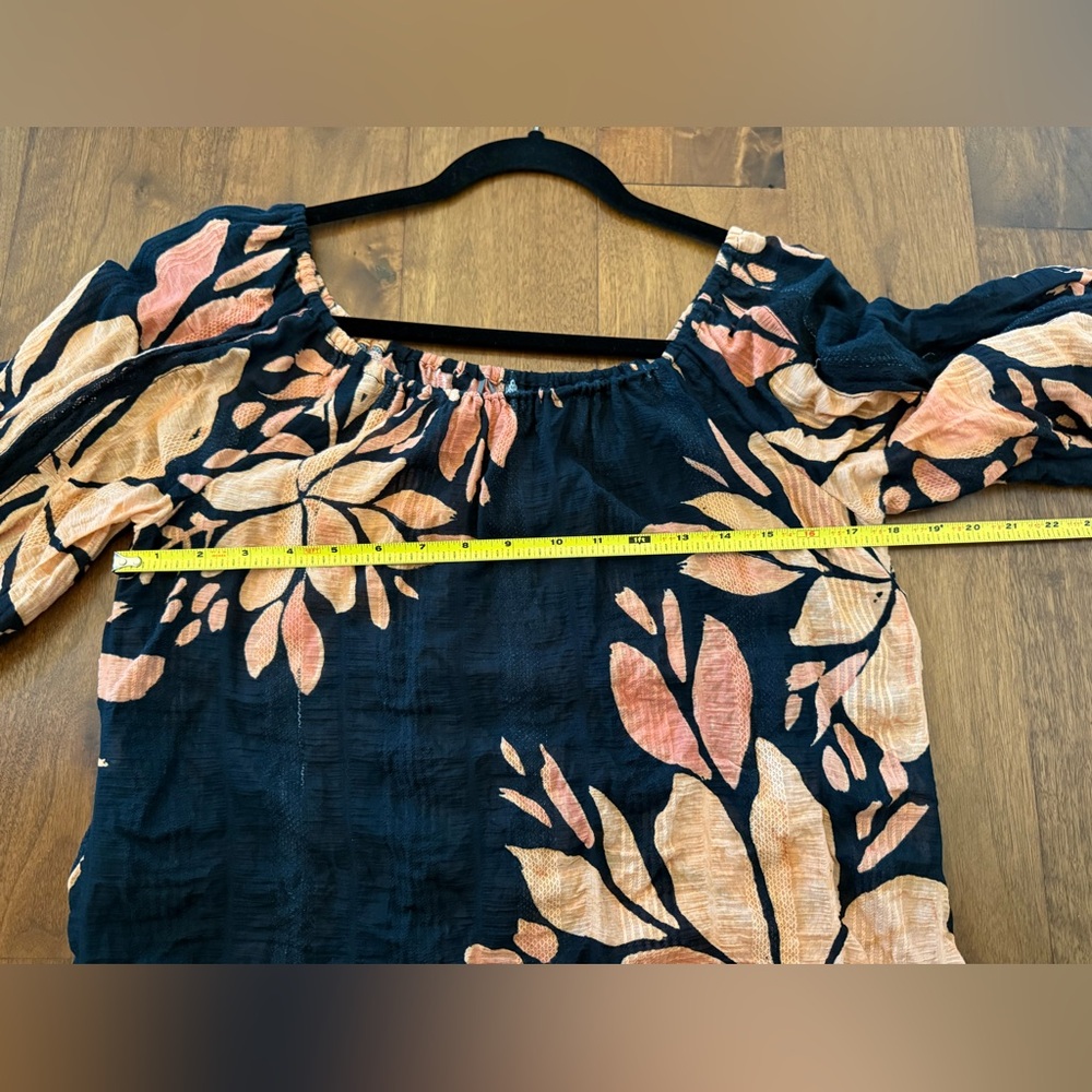 Anthropologie Orange and Black Relaxed Off The Shoulder Puffed Sleeve Blouse - Picture 10 of 11